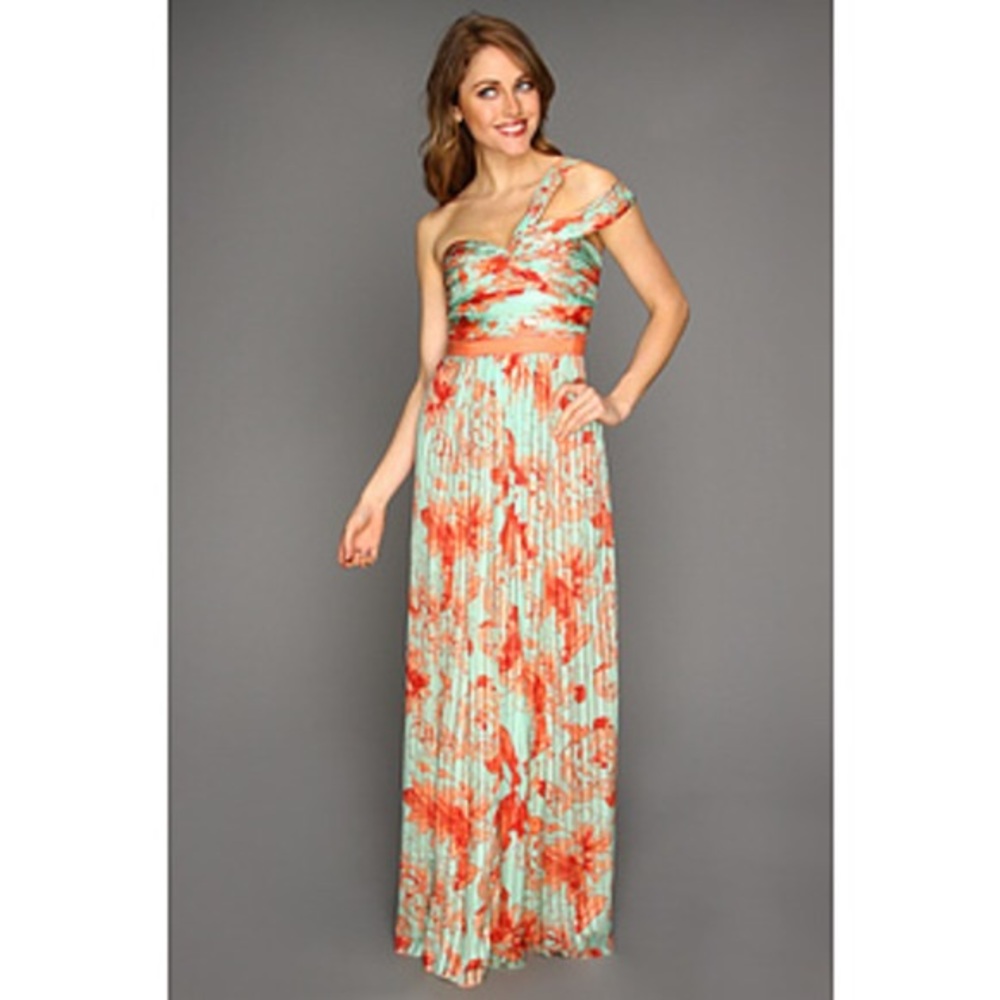 BCBGMaxAzria “Inga” One Shoulder Silk Maxi Dress